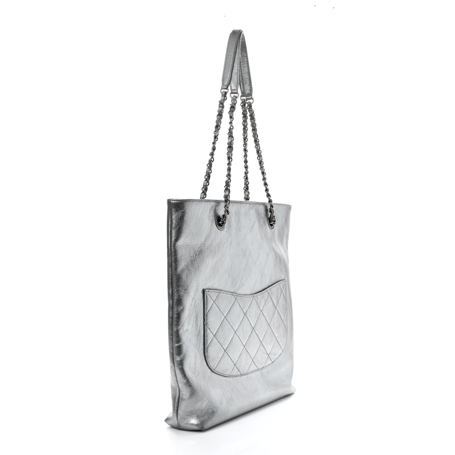 Chanel Metallic Crumpled Calfskin Chain 20s Signe Tote Silver 3 of 10