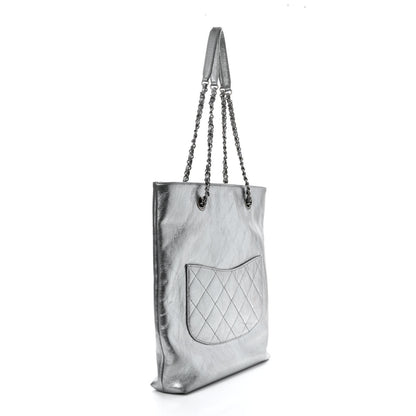 Chanel Metallic Crumpled Calfskin Chain 20s Signe Tote Silver 3 of 10