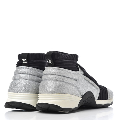 Chanel Glitter Stretch Fabric CC Sneakers 35 Black Silver 4 of 18