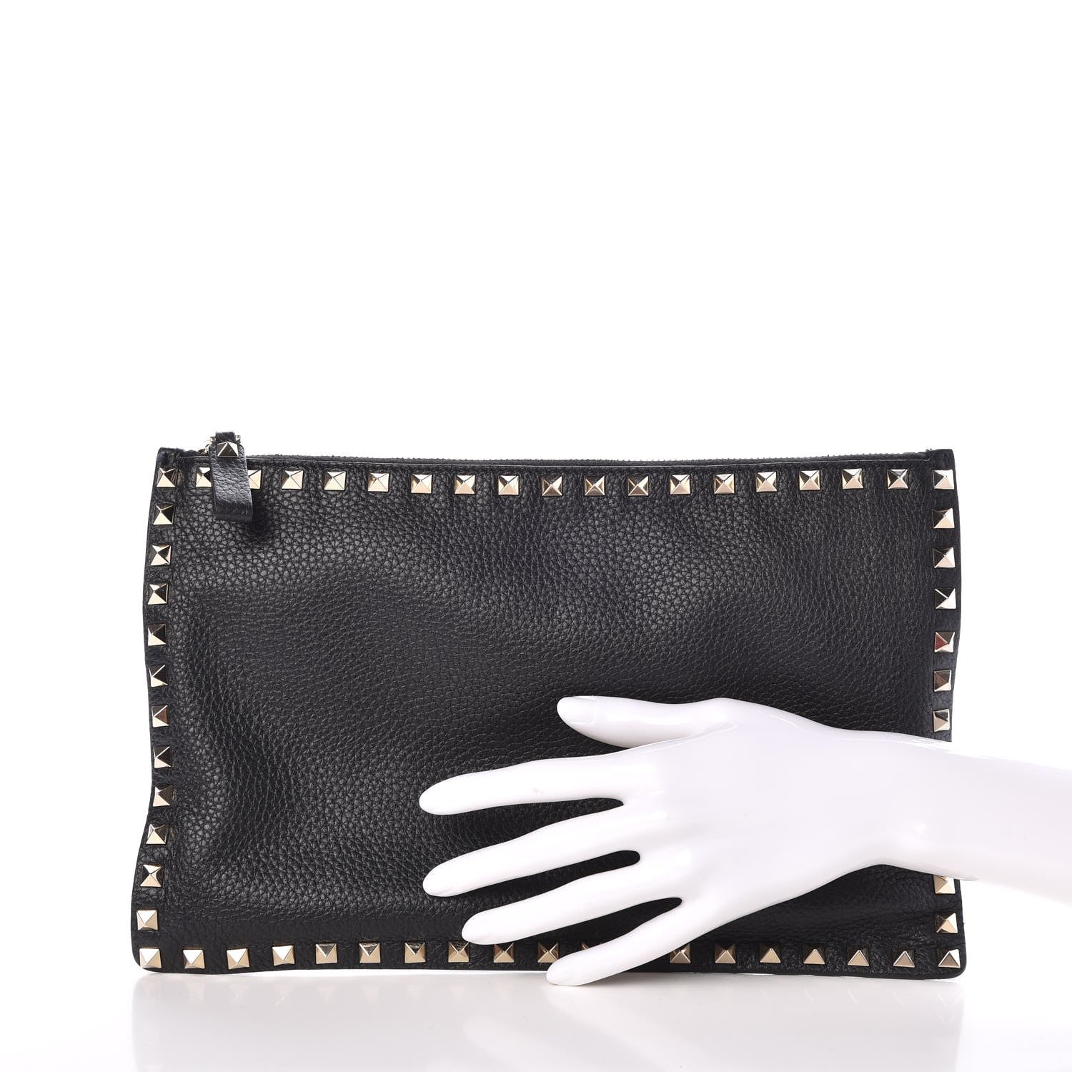Valentino Garavani Pebbled Calfskin Large Rockstud Zip Pouch Black 2 of 8