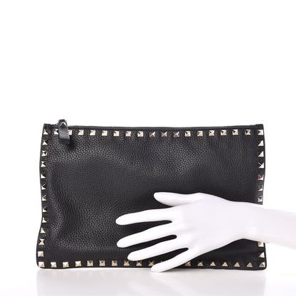 Valentino Garavani Pebbled Calfskin Large Rockstud Zip Pouch Black 2 of 8
