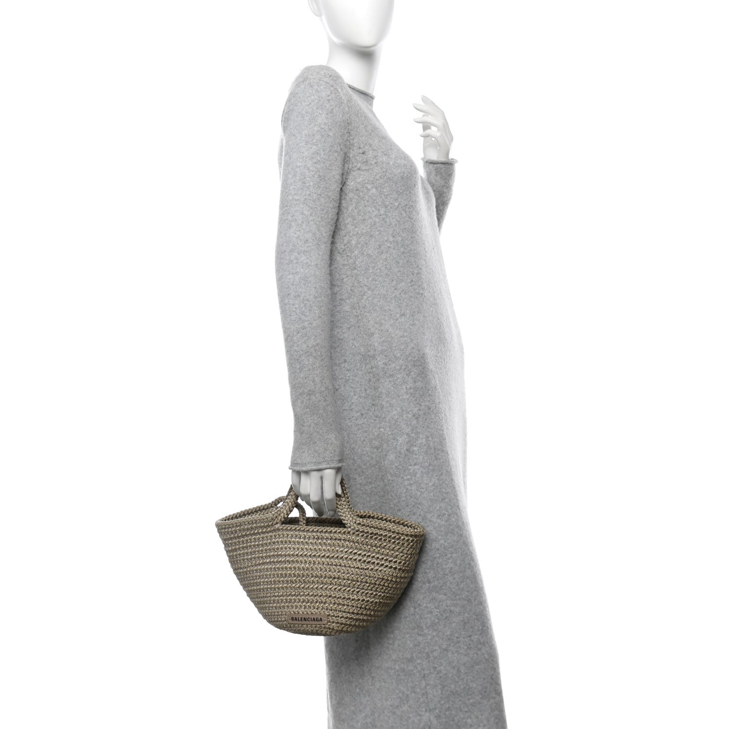 Nylon Lambskin Woven Small Ibiza Basket Kaki
