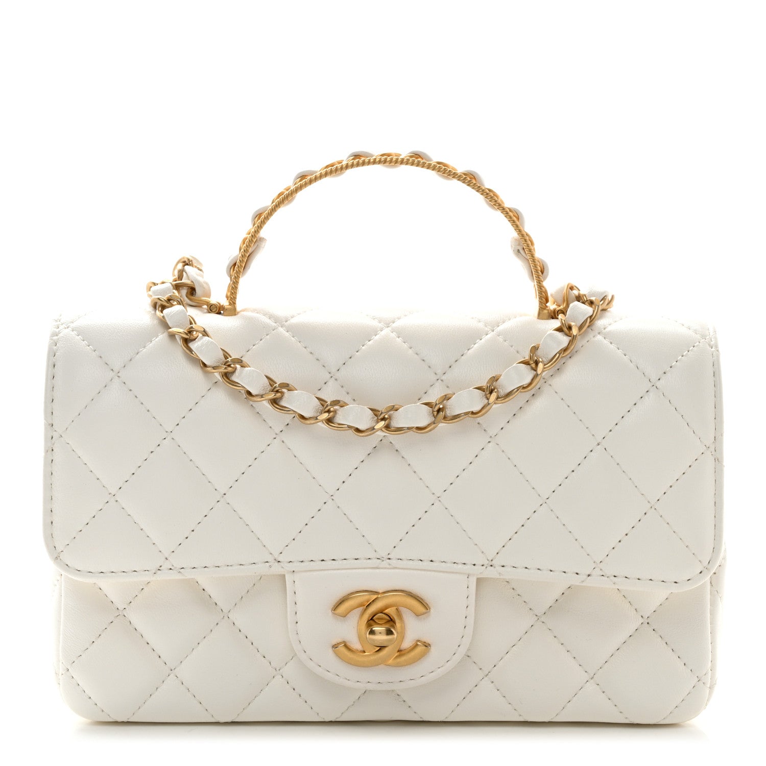 Chanel Lambskin Quilted Mini Metal Top Handle Rectangular Flap White 1 of 10