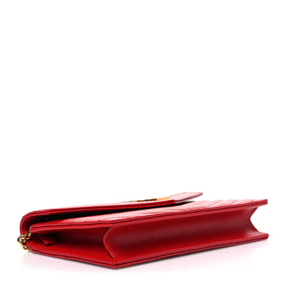 Saint Laurent Grain De Poudre Matelasse Chevron Monogram Envelope Chain Wallet Bandana Red 4 of 11