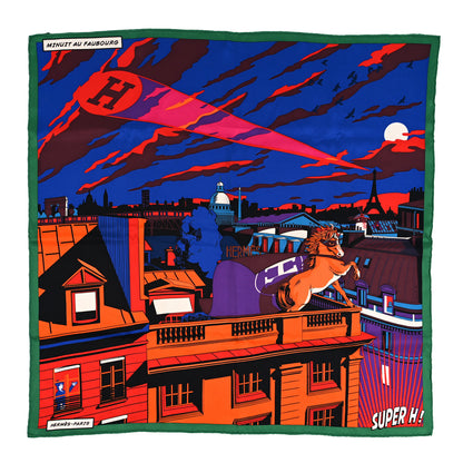 Hermes Silk Minuit Au Faubourg Scarf 70 Emeraude Bleu Dur Orange 1 of 5