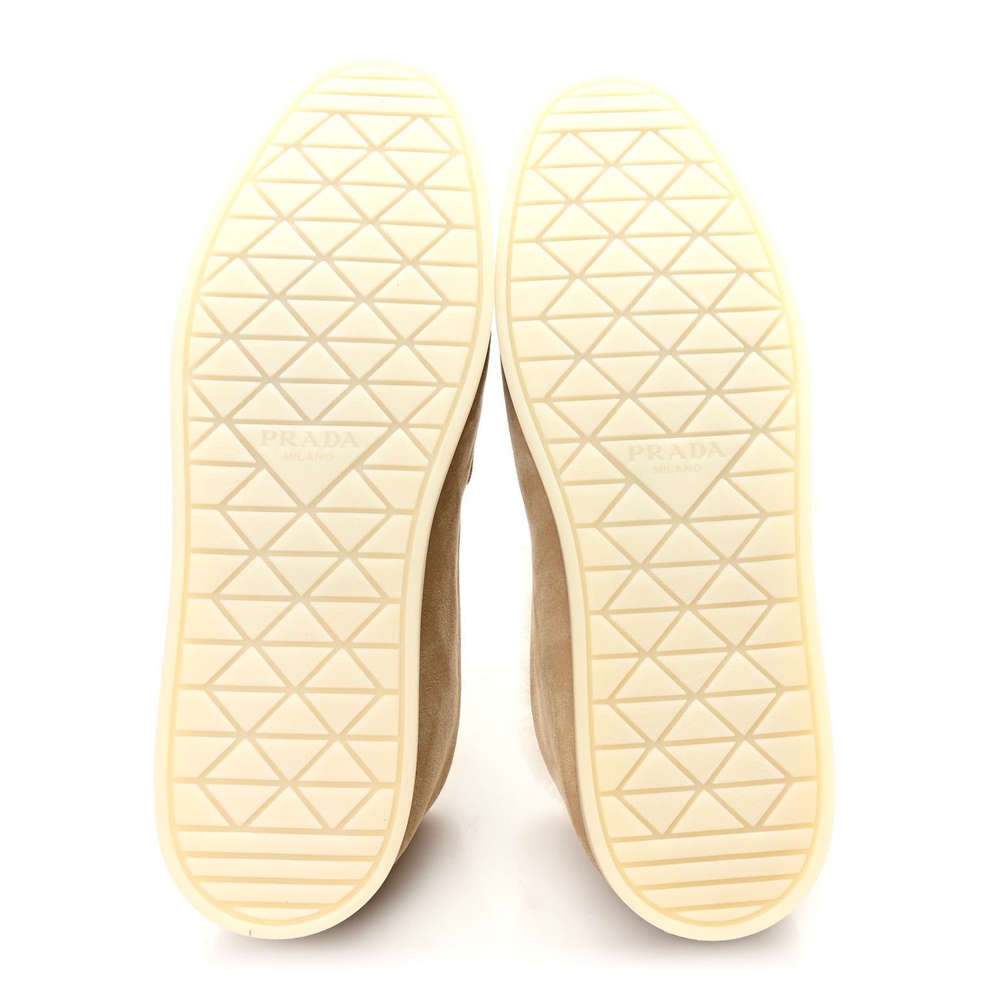 Suede Shearling Triangle Logo Loafer 39 Ecru