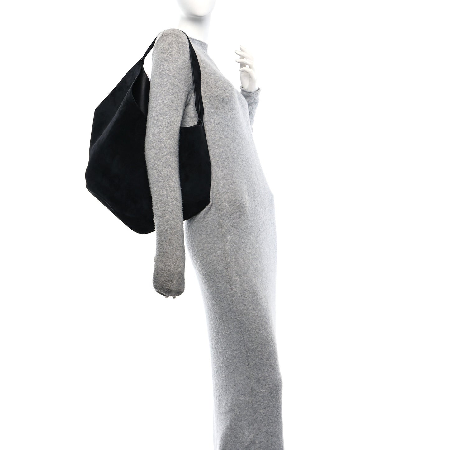 Suede Calfskin Medium Lotus Tote  Black