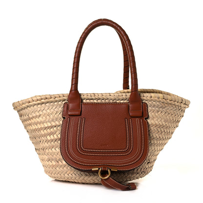 Chloe Raffia Small Grain Calfskin Medium Marcie Basket Tan 1 of 11