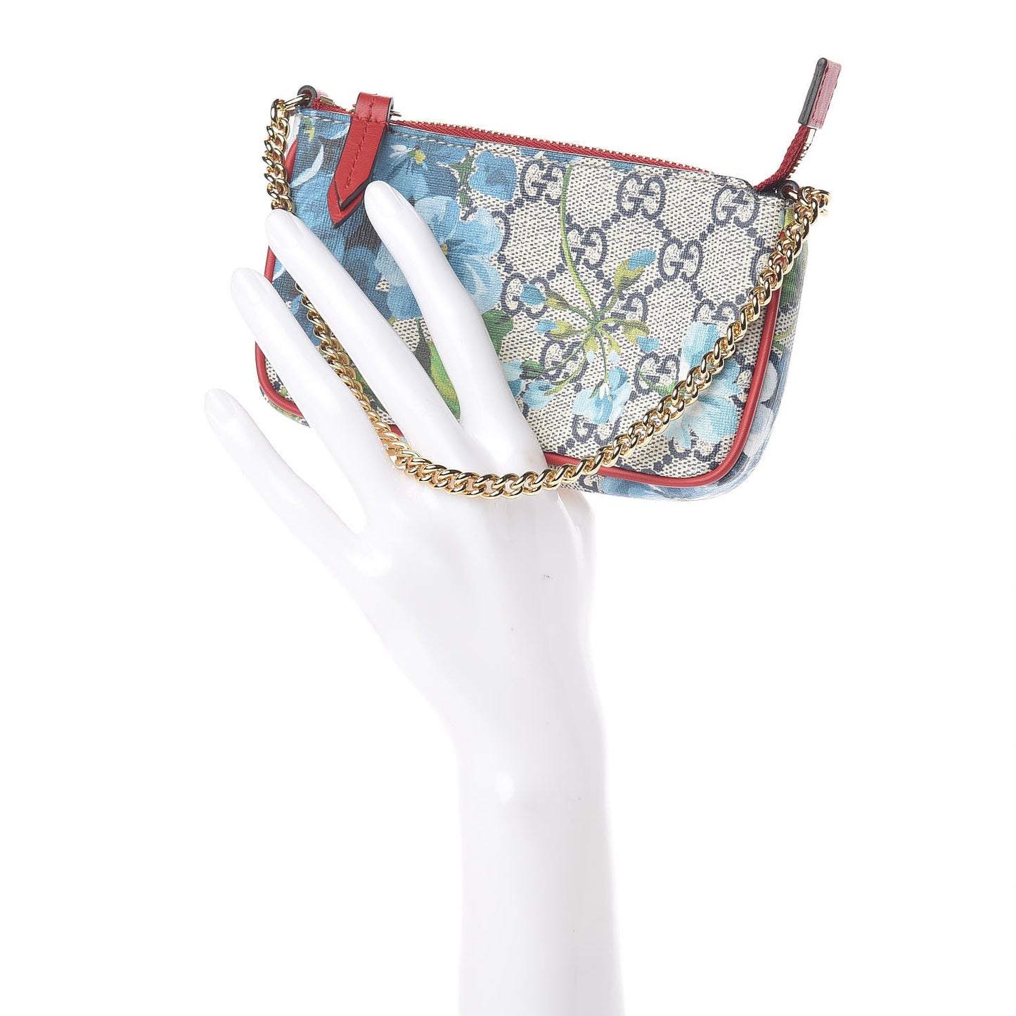 GG Supreme Monogram Blooms Mini Chain Bag Beige Blue Navy Hibiscus Red