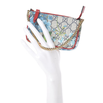 Gucci GG Supreme Monogram Blooms Mini Chain Bag Beige Blue Navy Hibiscus Red 2 of 9
