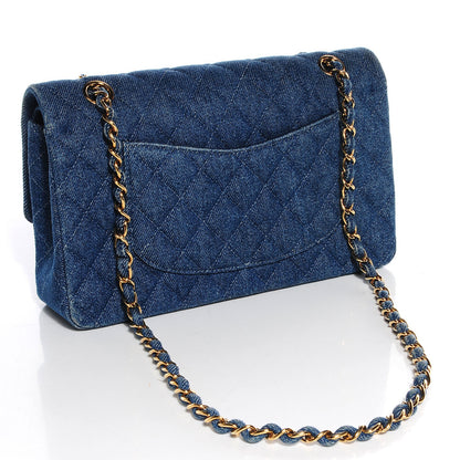Chanel Denim Quilted Medium Double Flap Navy Blue 3 of 9