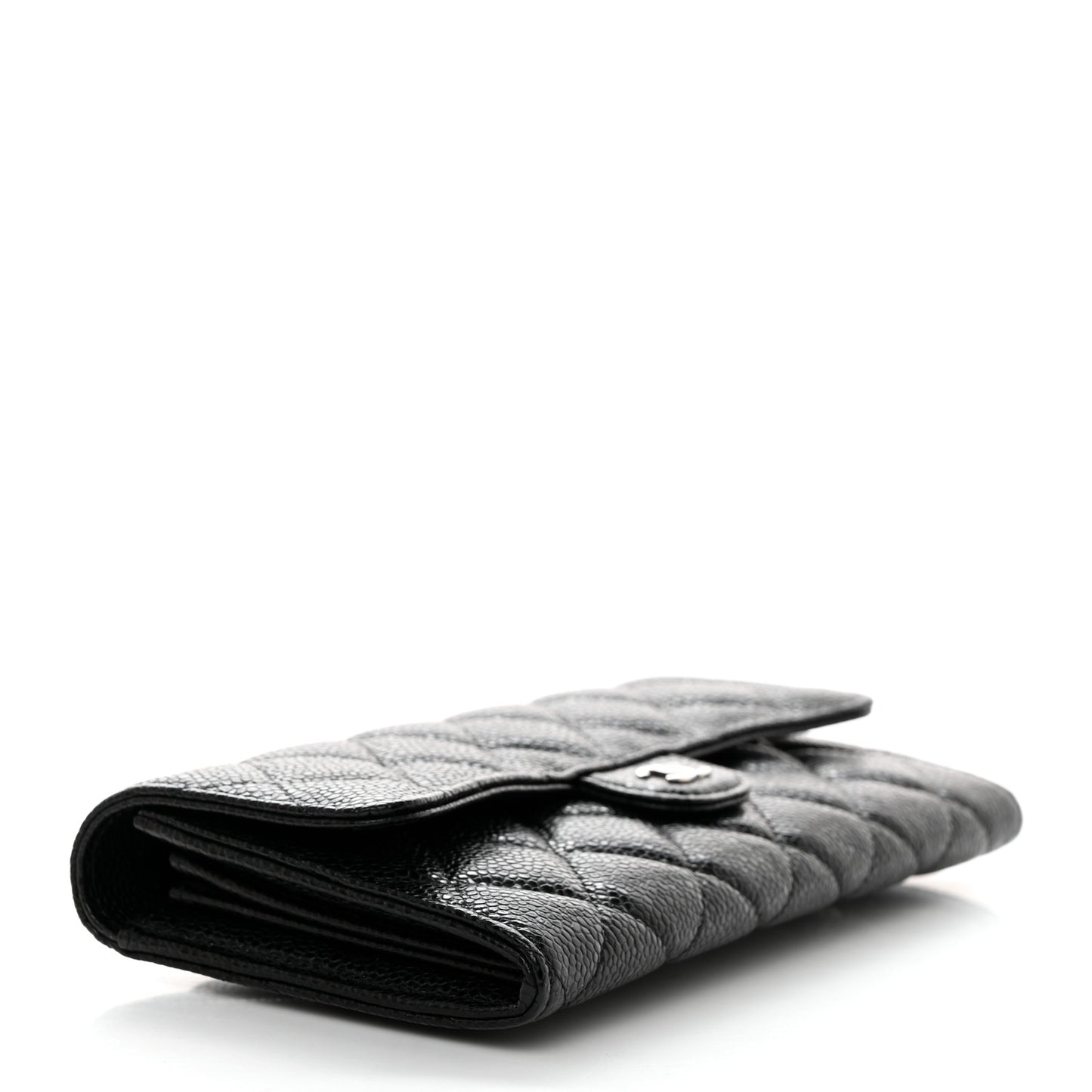 Caviar Quilted Large Gusset Flap Wallet Black