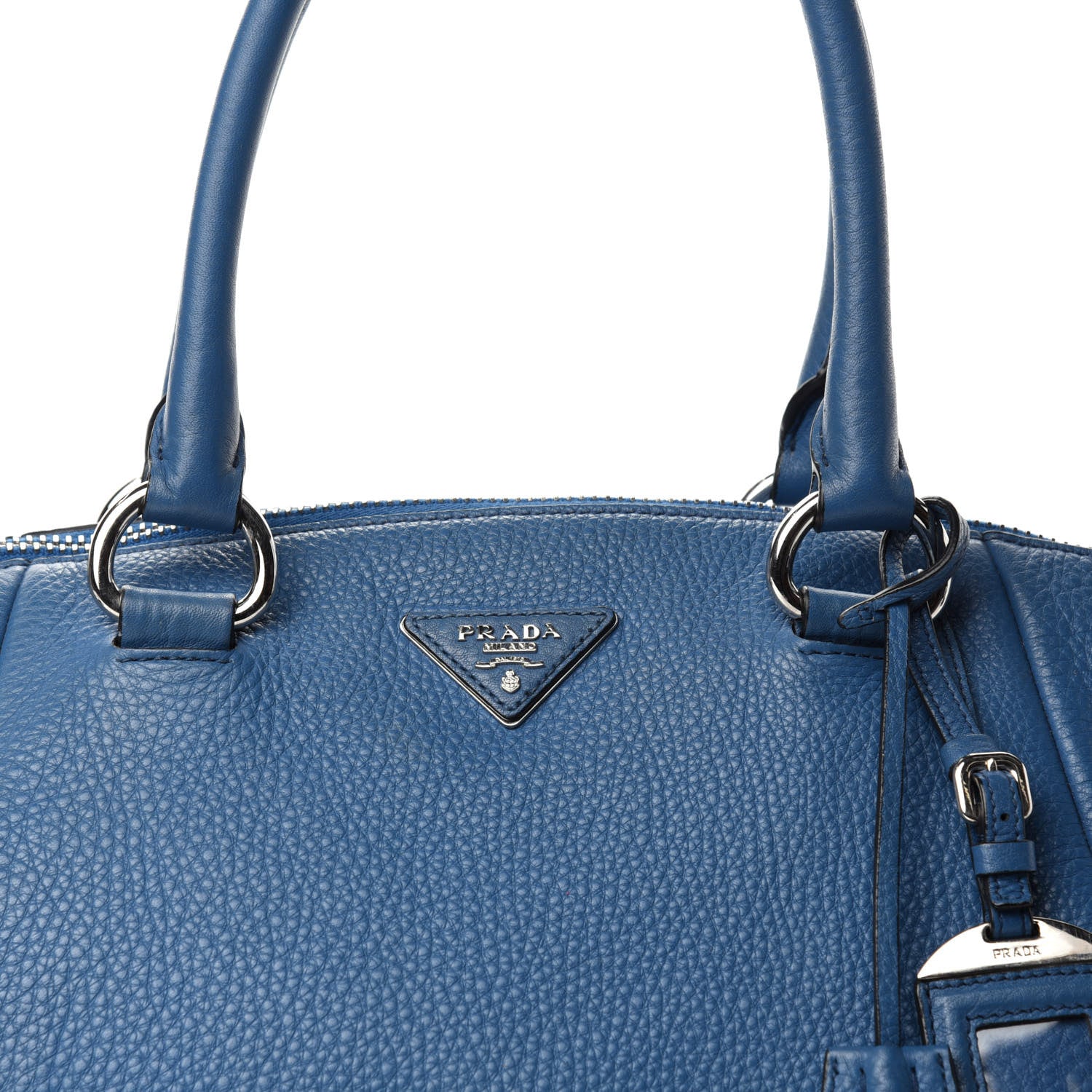 Prada Vitello Daino Double Handle Satchel Cobalto 13 of 13
