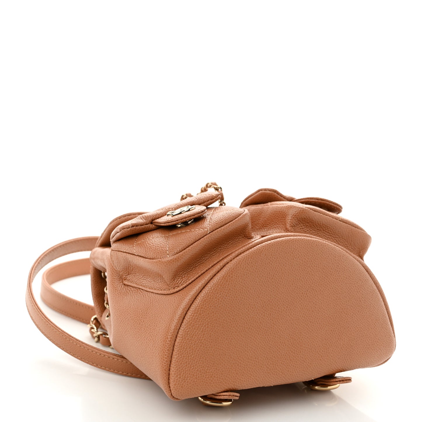 Shiny Caviar Quilted Small Duma Pockets Drawstring Backpack Dark Beige