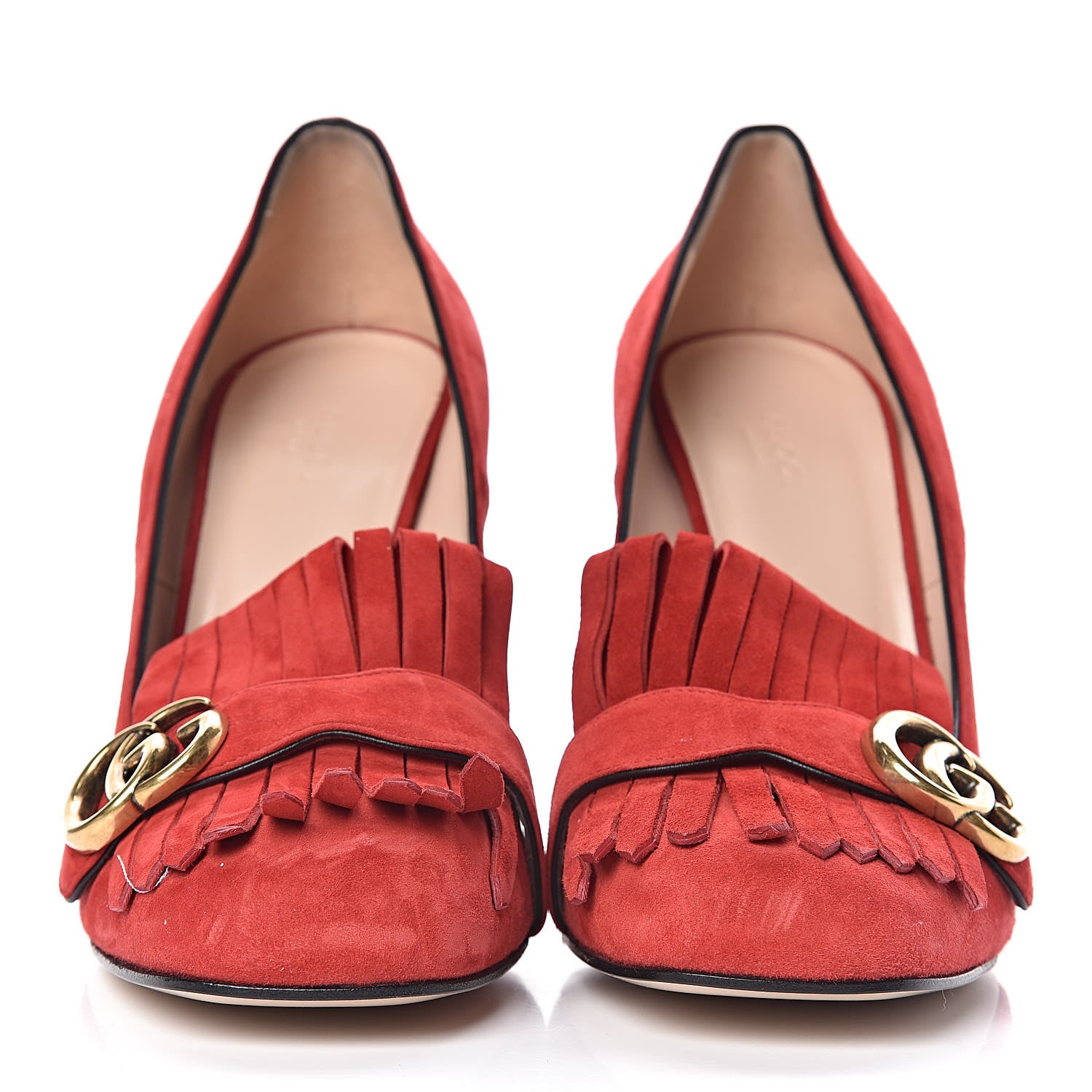 Gucci Kid Scamosciato GG Marmont Fringe 105mm Loafer Pumps 41.5 Vulcanic Red 2 of 8