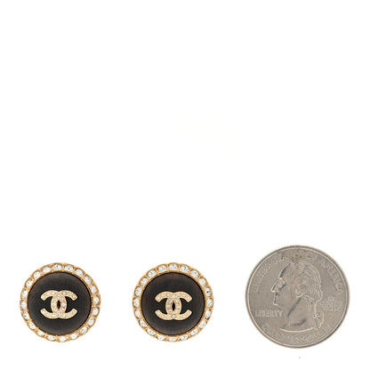Chanel Metal Wood Crystal CC Round Earrings Gold Brown 2 of 4