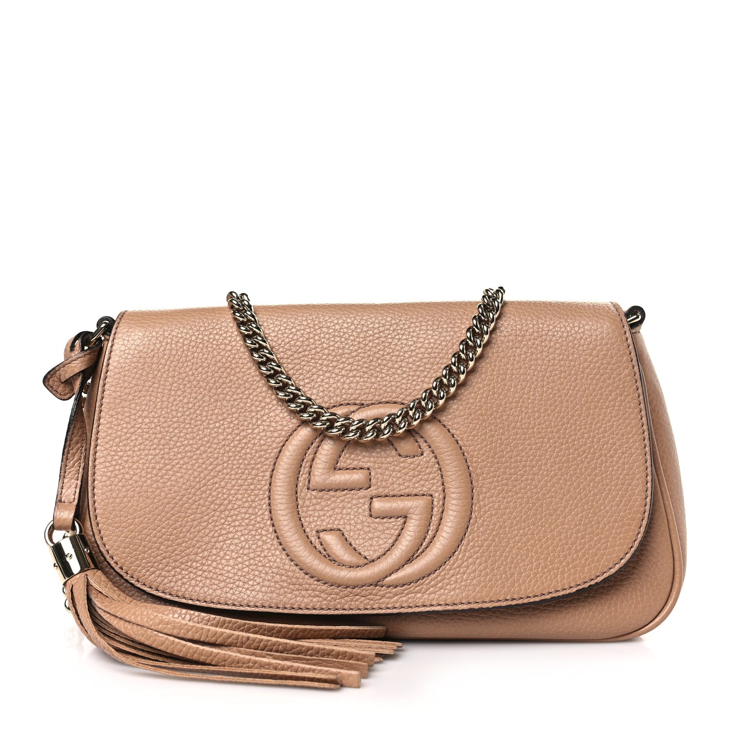 Pebbled Calfskin Medium Soho Flap Crossbody Camelia