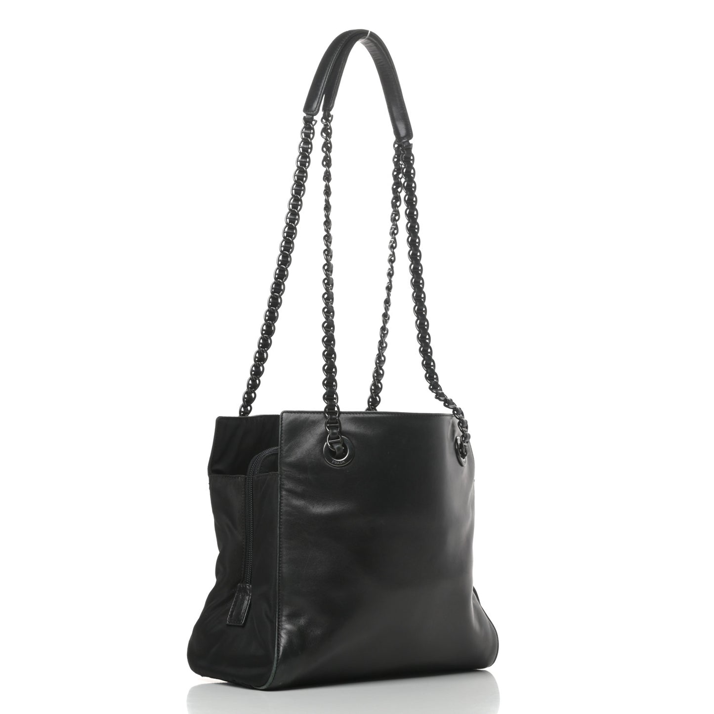 Nappa Nylon Chain Shoulder Bag Black