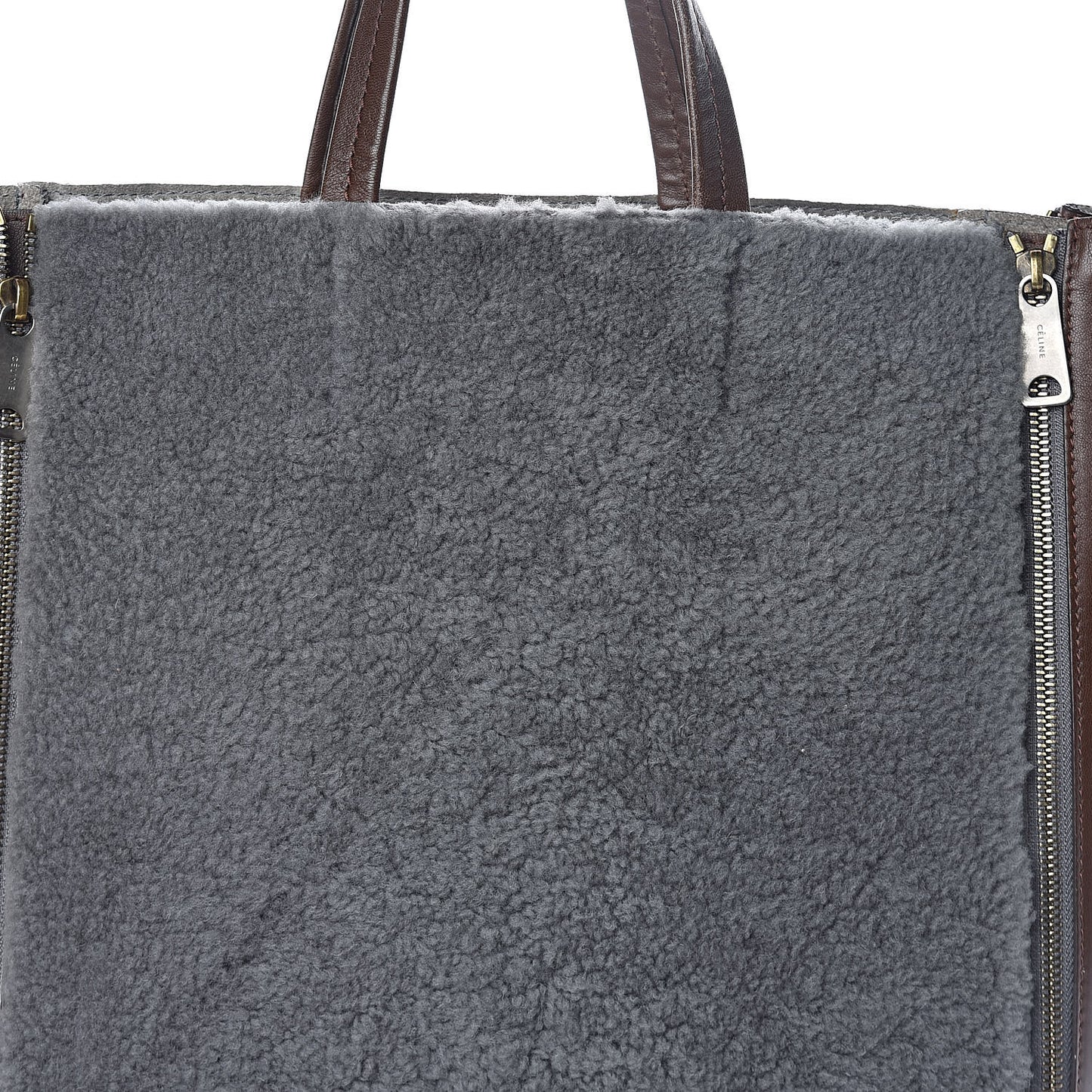Shearling Calfskin Vertical Zip Gusset Cabas Grey