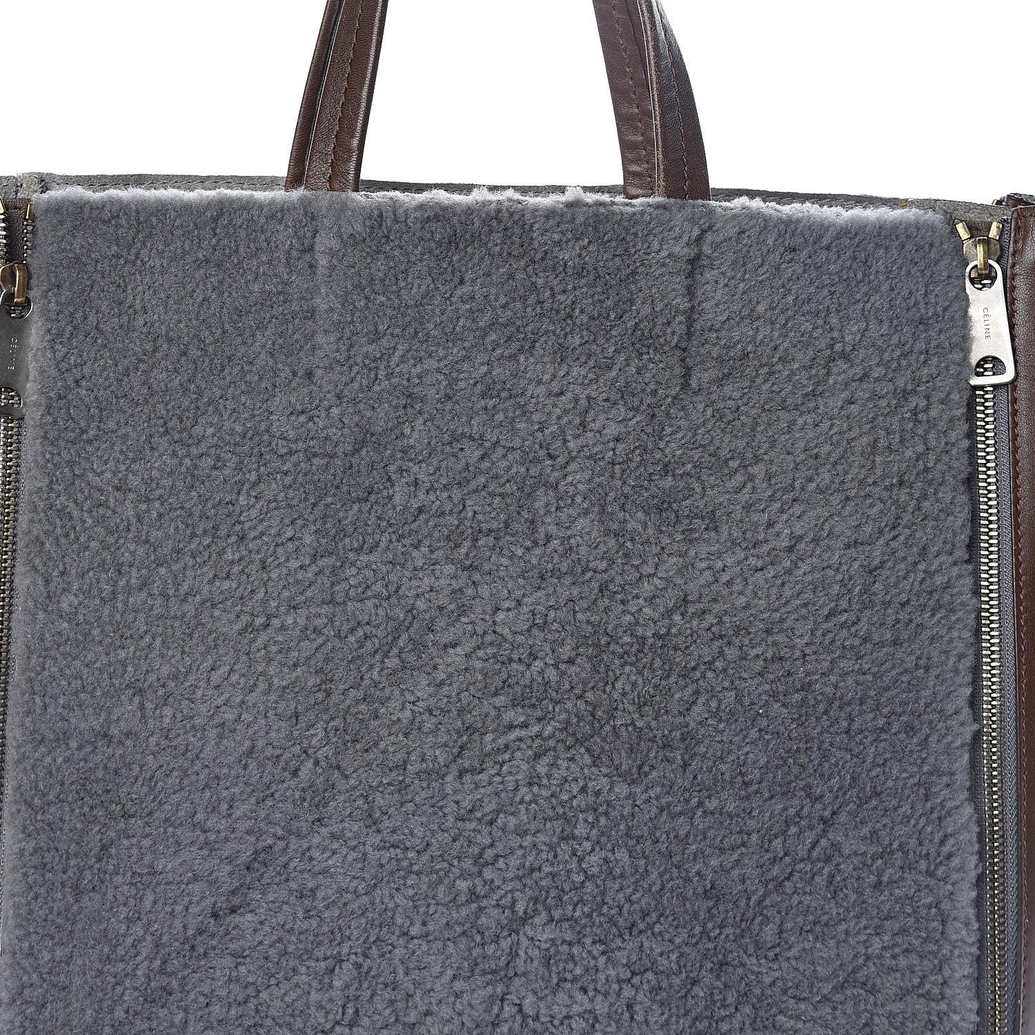 Celine Shearling Calfskin Vertical Zip Gusset Cabas Grey 8 of 10