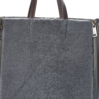 Celine Shearling Calfskin Vertical Zip Gusset Cabas Grey 8 of 10