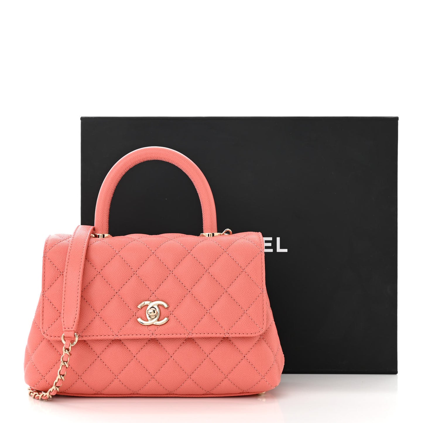 Caviar Quilted Mini Coco Handle Flap Coral