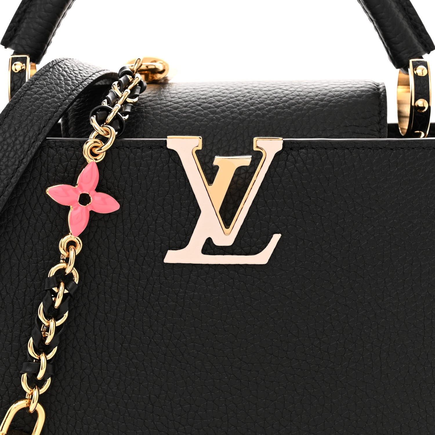 Louis Vuitton Taurillon Enamel Flower Padlock Chain Capucines BB Black 7 of 9