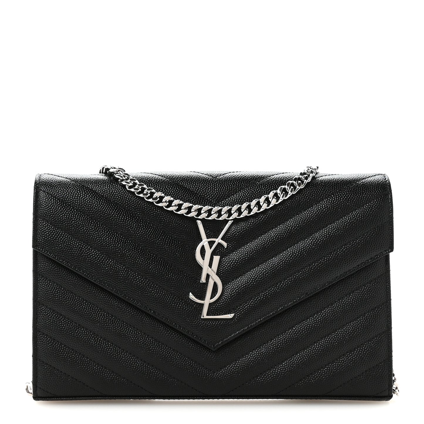 Grain De Poudre Matelasse Chevron Monogram Chain Wallet Black
