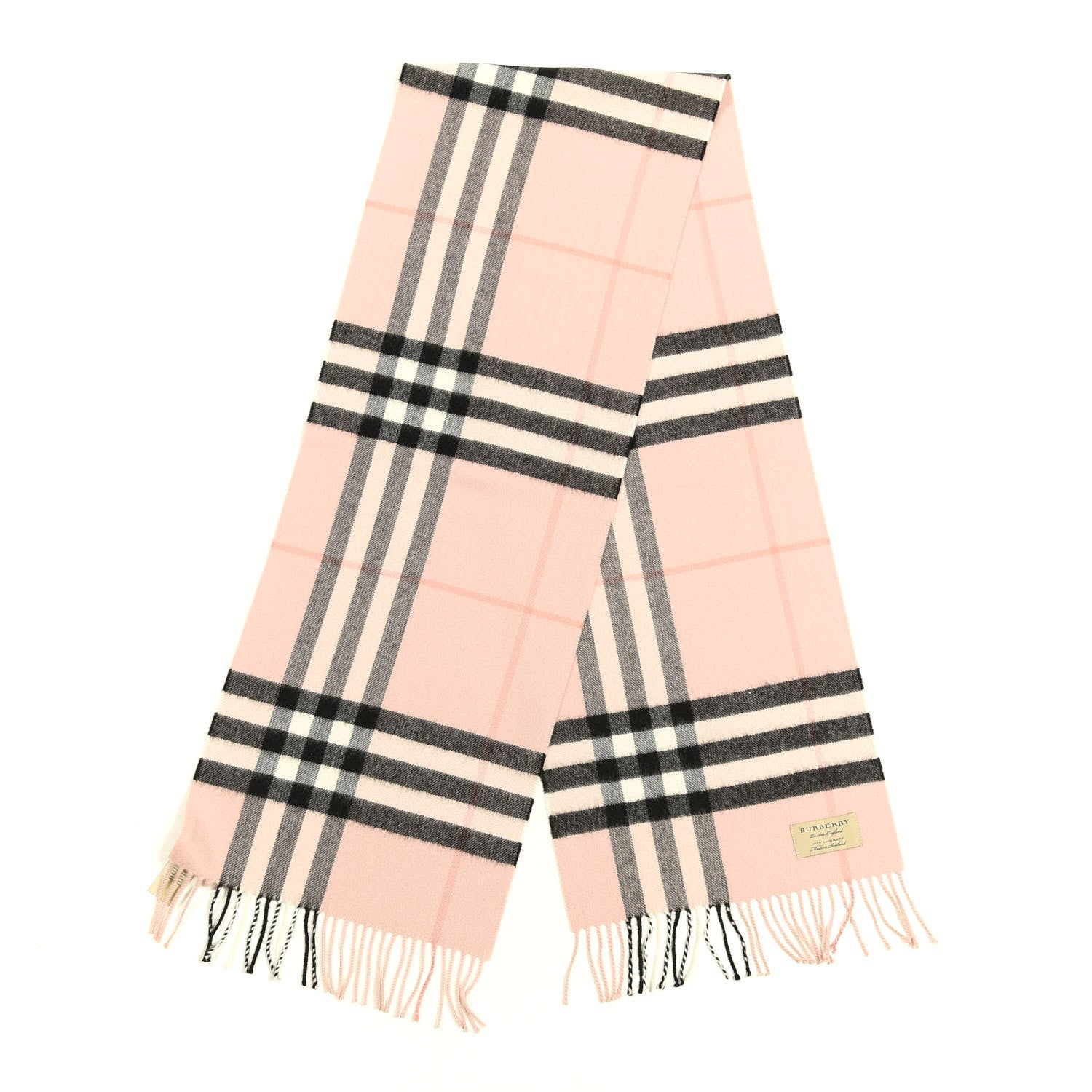 Burberry Cashmere Giant Heritage Check Fringe Scarf Ash Rose 2 of 3