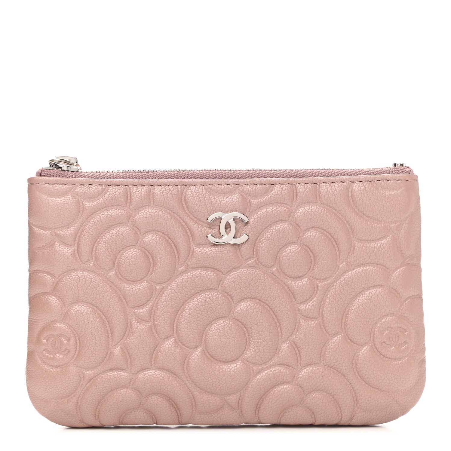 Chanel Goatskin Camellia Embossed Cosmetic Pouch Light Pink 1 of 8