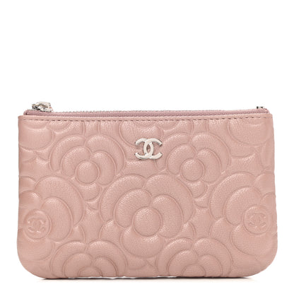 Chanel Goatskin Camellia Embossed Cosmetic Pouch Light Pink 1 of 8