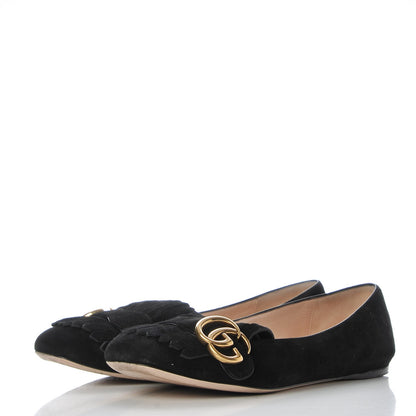 Gucci Kid Scamosciato GG Marmont Fringe Flats 37.5 Black 3 of 10