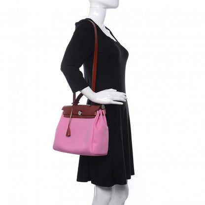 Hermes Military Toile Vache Hunter Herbag Zip Retourne PM 31 Bubblegum 2 of 14