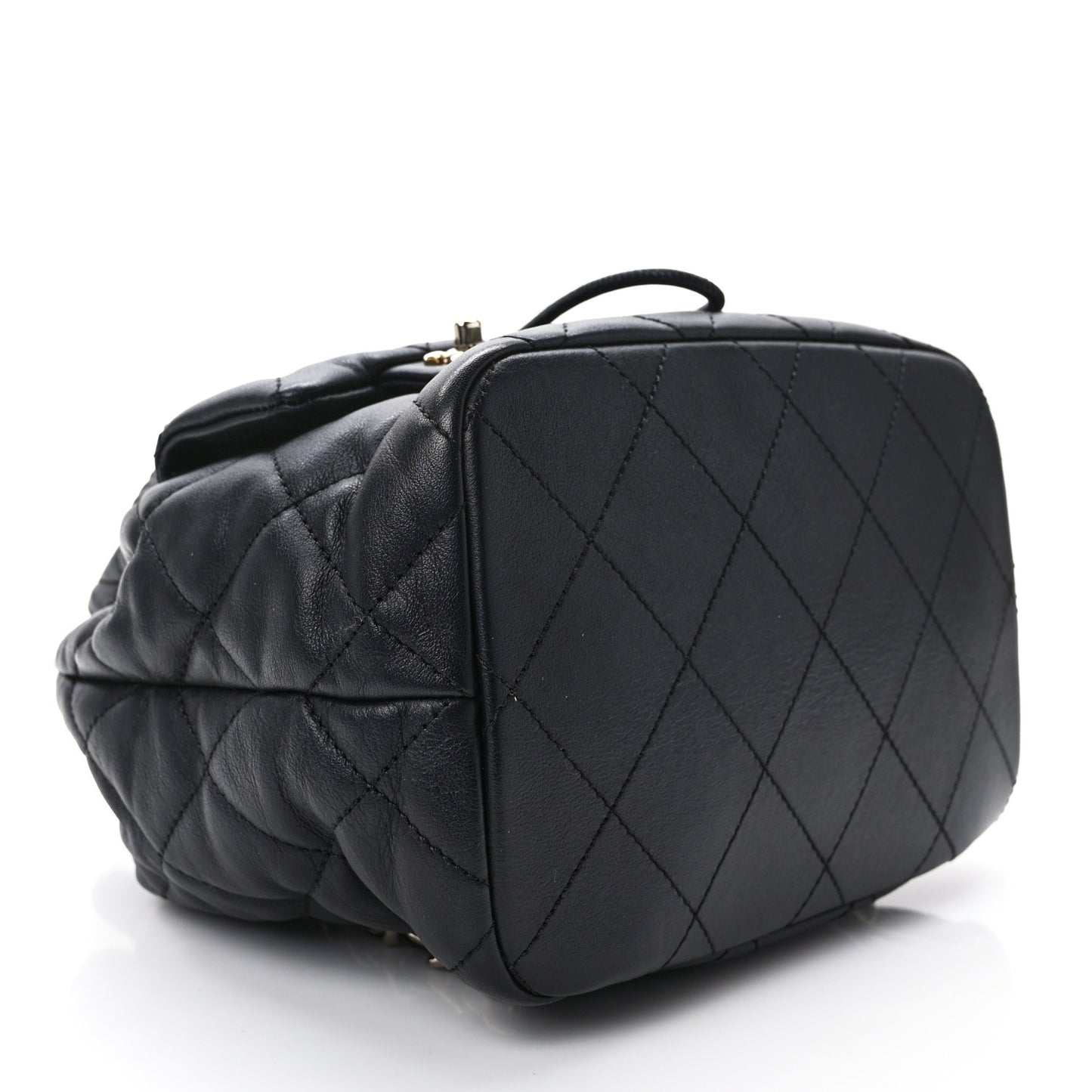 Lambskin Quilted Double Pocket Drawstring Backpack Black