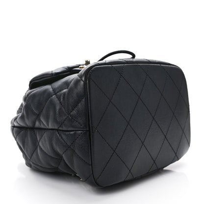 Chanel Lambskin Quilted Double Pocket Drawstring Backpack Black 4 of 11