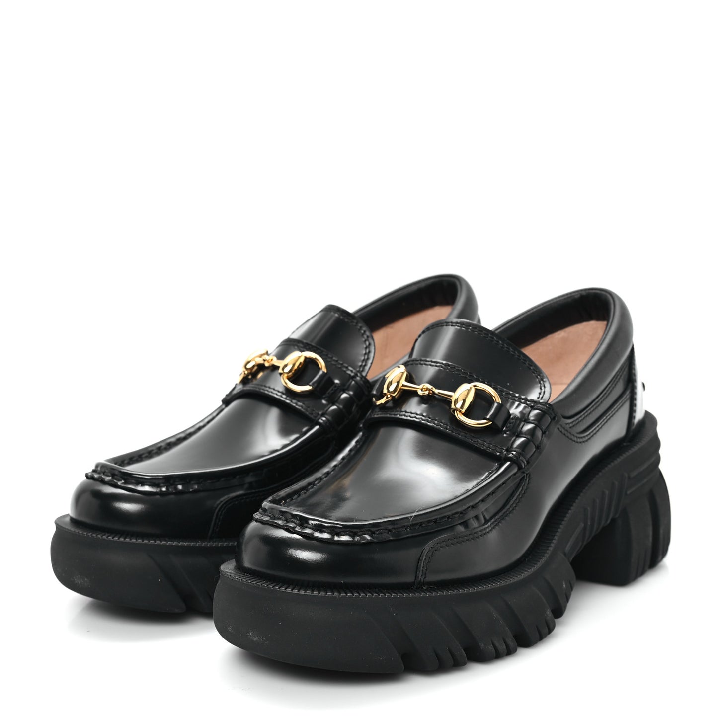 Magnum Calfskin Nappa Samoa Womens Horsebit Platform Chunky Lug Sole 40mm Loafers 35 Black
