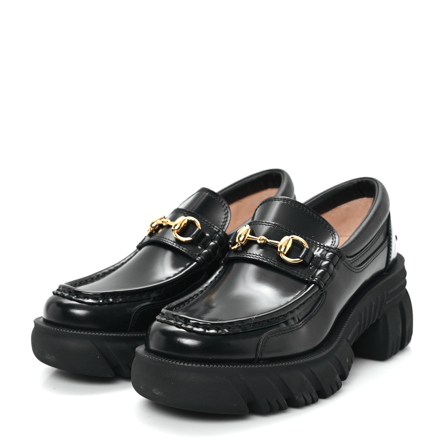 Gucci Magnum Calfskin Nappa Samoa Womens Horsebit Platform Chunky Lug Sole 40mm Loafers 35 Black 4 of 9