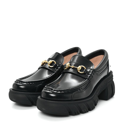 Gucci Magnum Calfskin Nappa Samoa Womens Horsebit Platform Chunky Lug Sole 40mm Loafers 35 Black 4 of 9