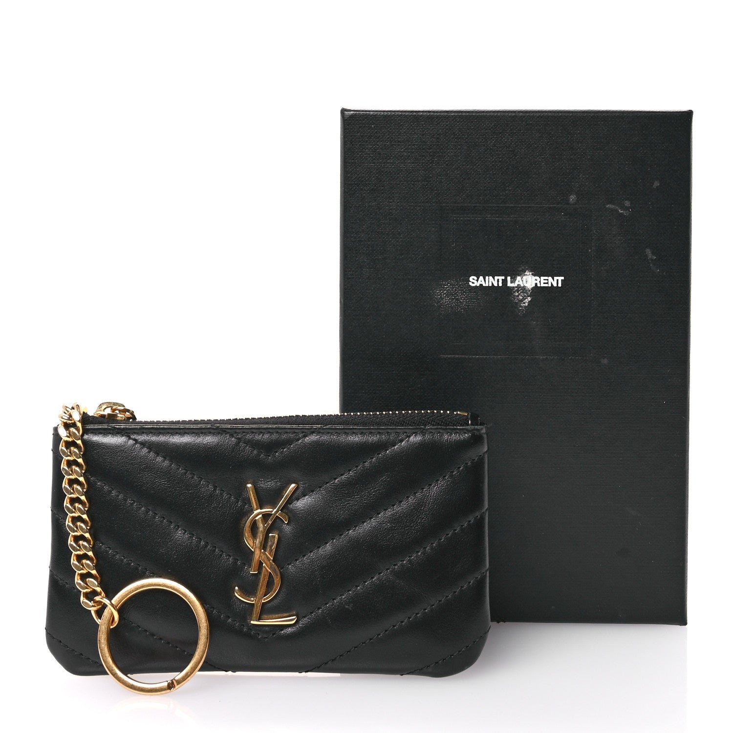 Saint Laurent Calfskin Matelasse Monogram Key Pouch Black 8 of 8