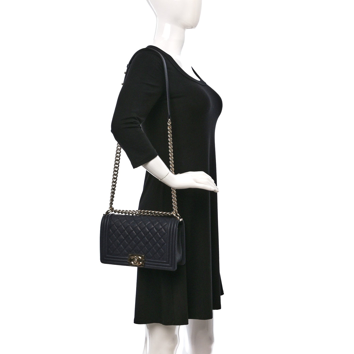 Chanel Caviar Quilted Medium Boy Flap Dark Navy Blue 2 of 10