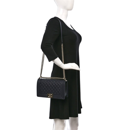 Chanel Caviar Quilted Medium Boy Flap Dark Navy Blue 2 of 10