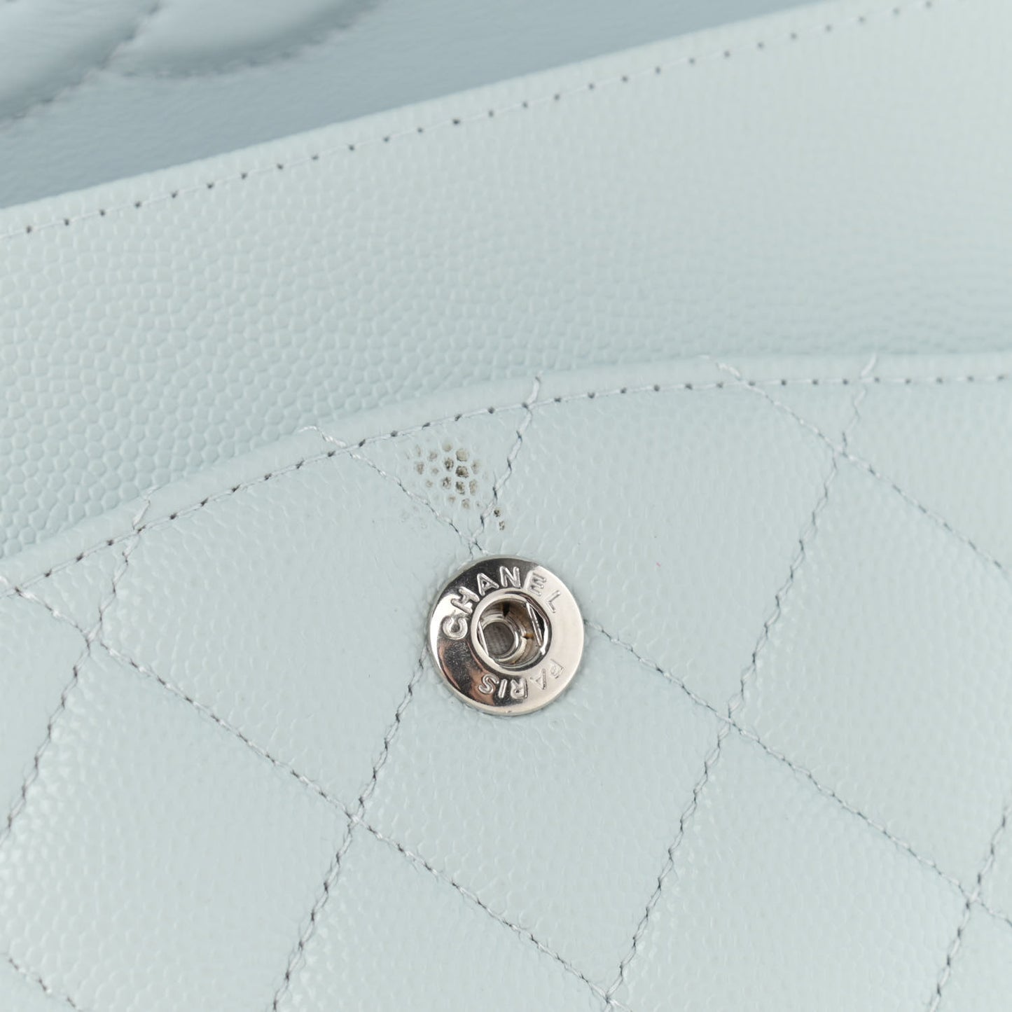 Caviar Quilted Medium Double Flap Light Blue