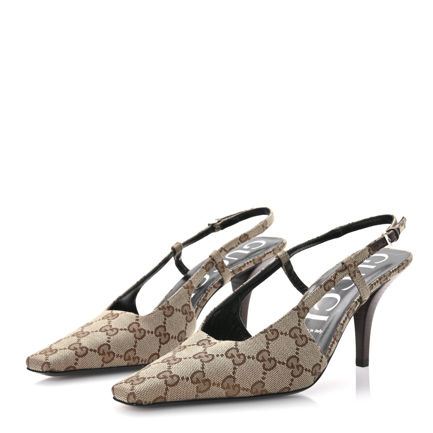 Gucci Monogram Malga Kid Square G 75mm Slingback Pumps 40.5 Beige Ebony New Acero 3 of 7