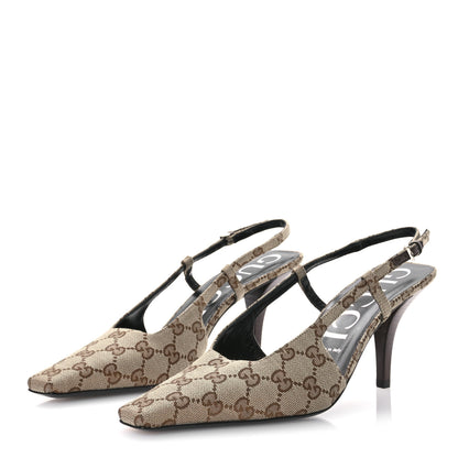 Gucci Monogram Malga Kid Square G 75mm Slingback Pumps 40.5 Beige Ebony New Acero 3 of 7