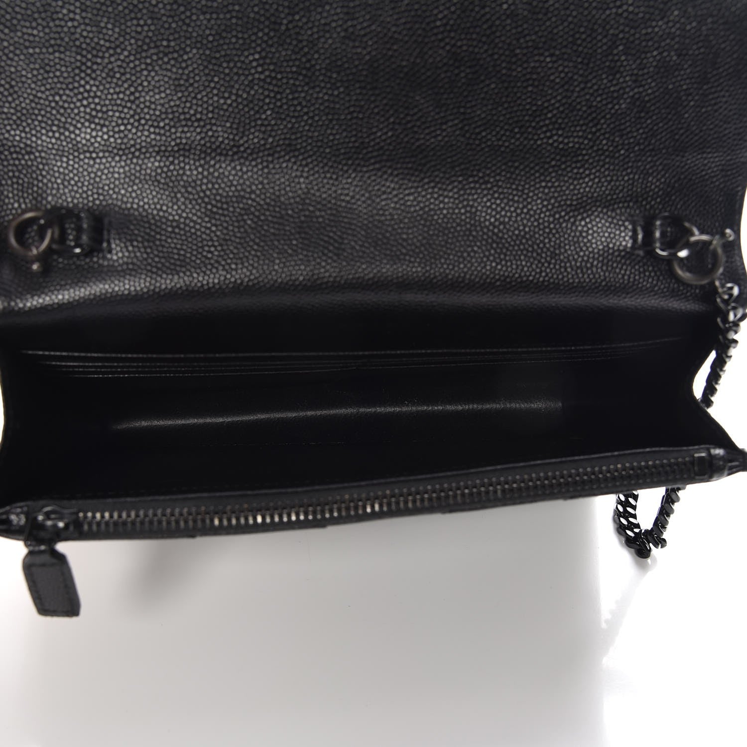 Saint Laurent Grain De Poudre Matelasse Chevron Monogram Envelope Chain Wallet Black 5 of 7