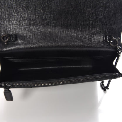 Saint Laurent Grain De Poudre Matelasse Chevron Monogram Envelope Chain Wallet Black 5 of 7