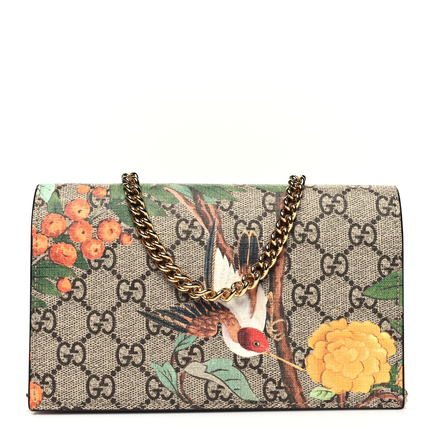 Gucci GG Supreme Monogram Tian Chain Wallet Beige Multicolor Red 1 of 9