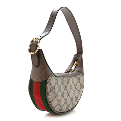 Gucci GG Supreme Monogram Textured Calfskin Web Mini Ophidia Half Moon Hobo Beige Ebony New Acero 4 of 21