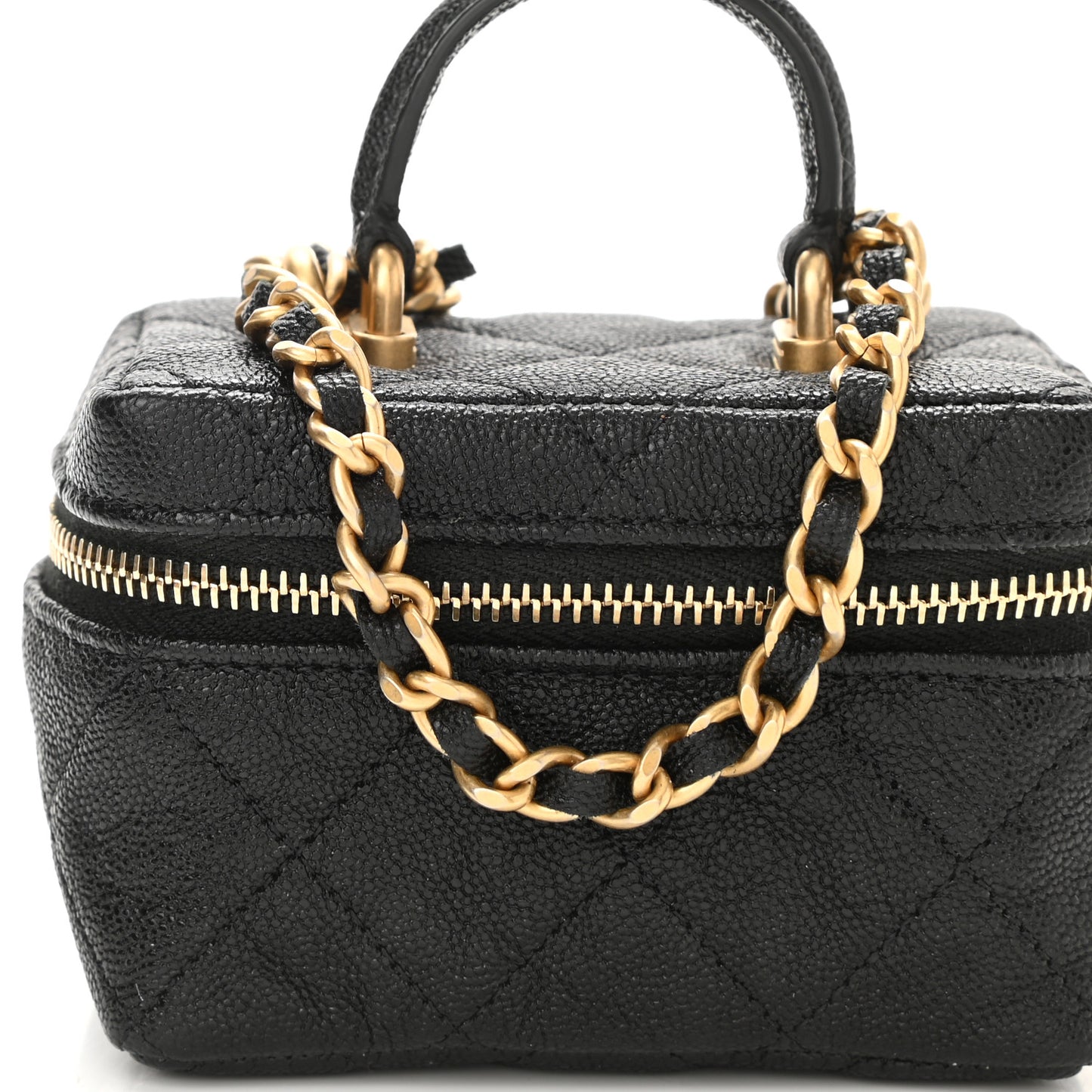 Caviar Quilted Mini Top Handle Vanity With Chain Black