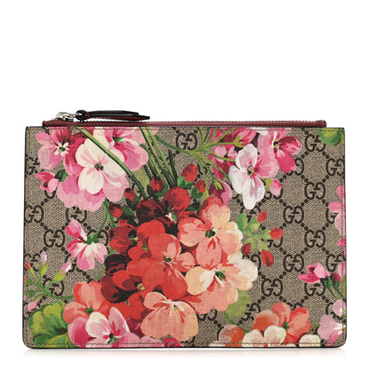 Gucci GG Supreme Monogram Blooms Small Zip Pouch Beige Multicolor Dry Rose 1 of 7